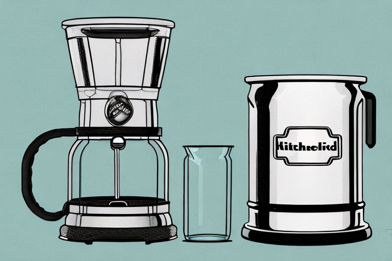 A kitchenaid cold brew coffee maker with a glass carafe and a coffee bean grinder