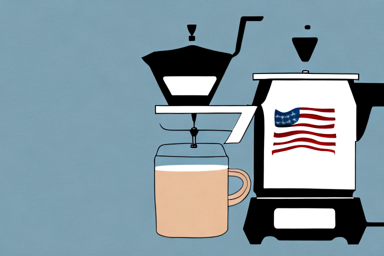 A coffee maker with the american flag in the background
