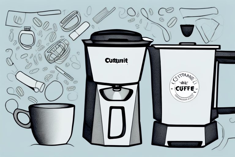 A cuisinart coffee maker k-cup side with cleaning supplies nearby